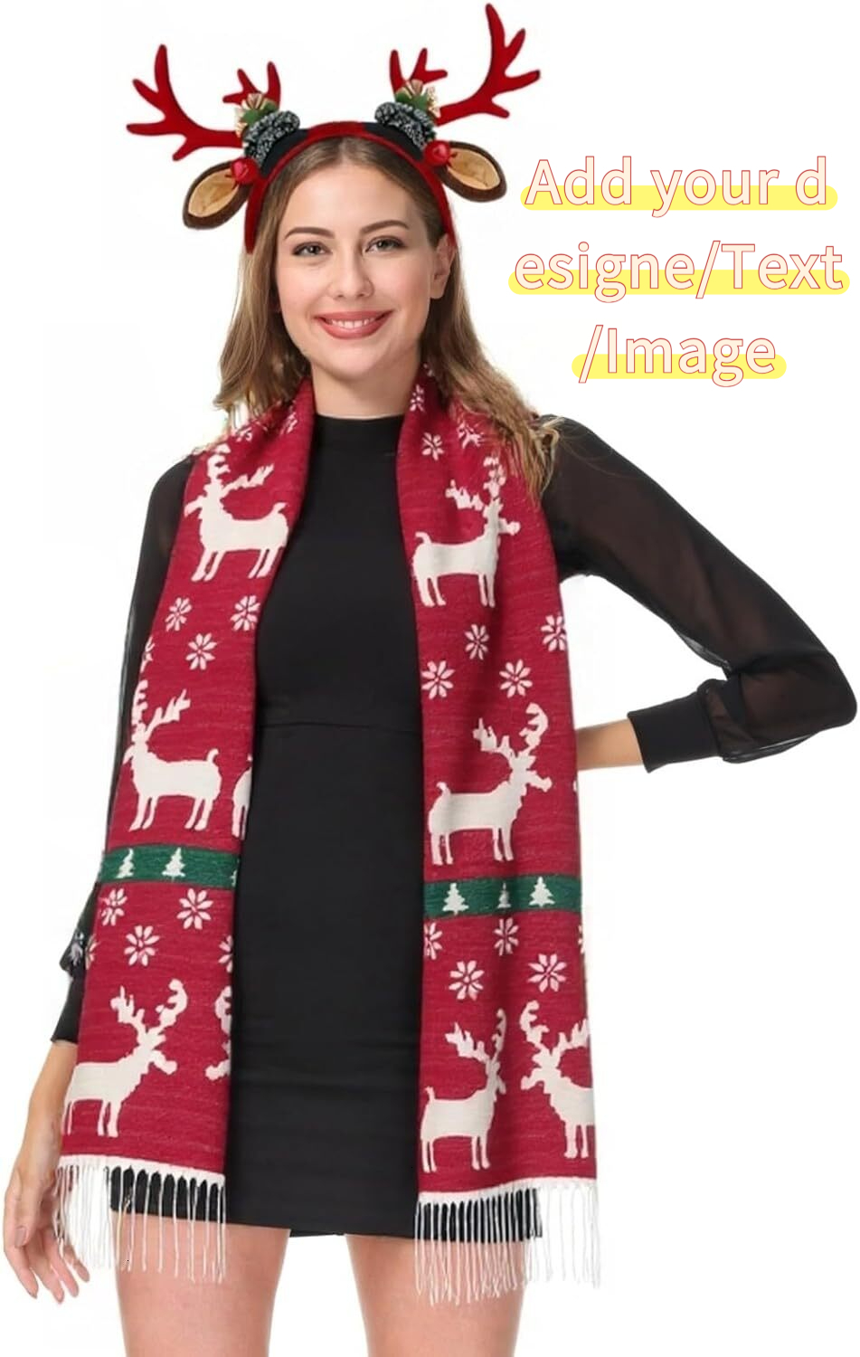 Custom Unisex Scarves for Women Men Boys Girls Christmas Gifts Winter Scarf with Reindeer and Snowflake Shawl Wrap Xmas