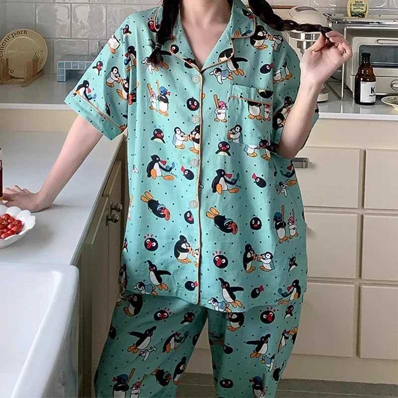 Fashion Kawaii Cute Cartoon Little Penguin Print Womens 3pcs Pajamas Korean Y2k Milk Silk Homewear 2024 New Fall/winter Lady Sleepwear Y251104