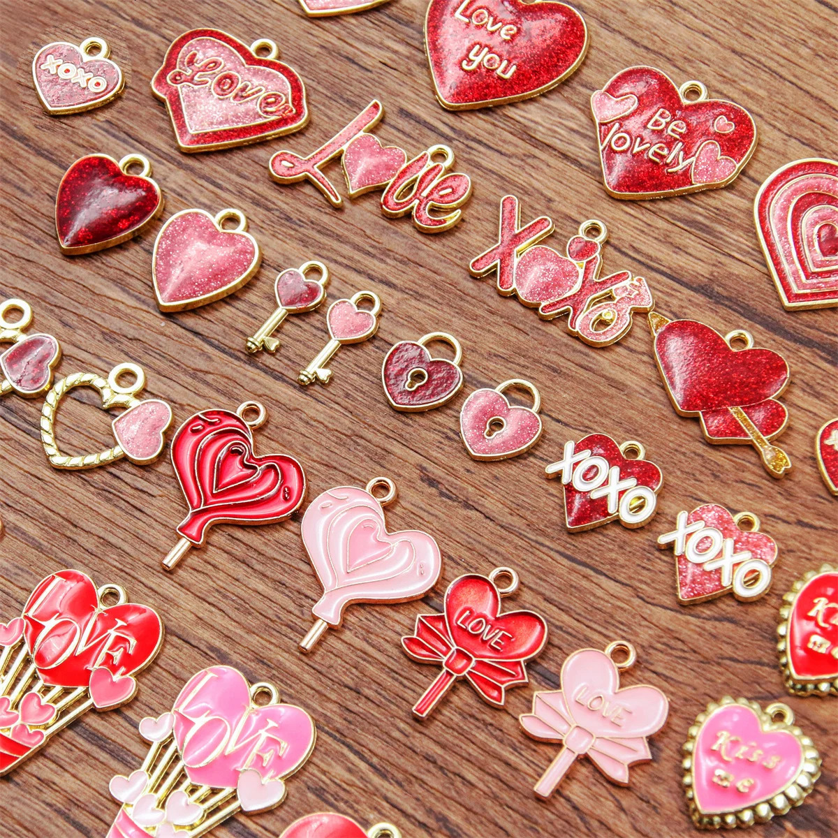 10Pcs 21 Style Mixed Size Alloy Metal Drip Oil Valentines Day Charm Love Heart Pendant for Enamel DIY Bracelet Jewelry Making 250325