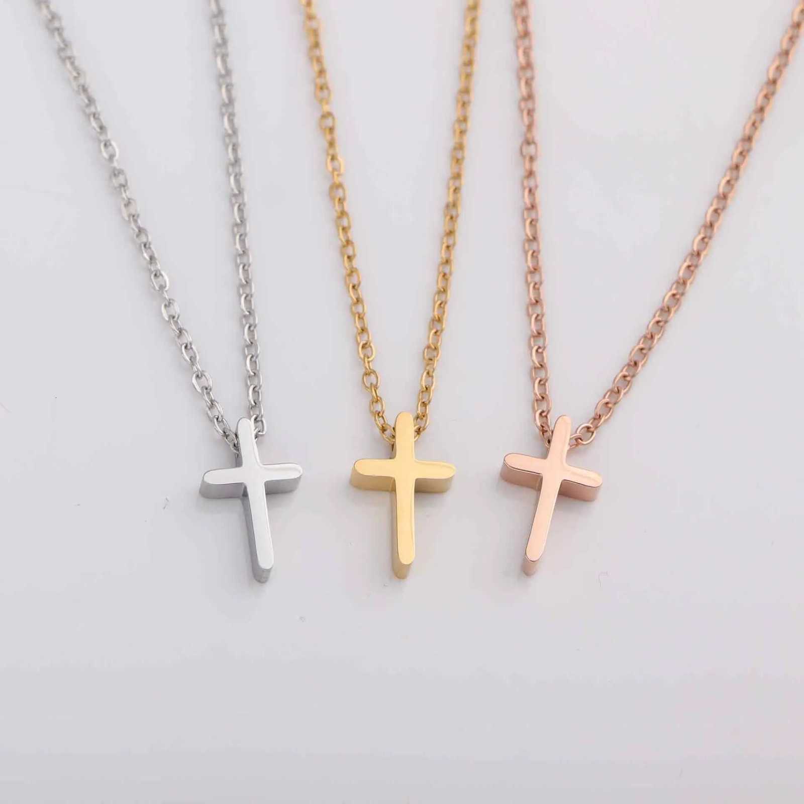 Mirror Polished Stainless Steel Cross Necklace Mini Small Cross Pendants Girls Gift Women Christian Necklaces Cross Bead CharmsXJ251104