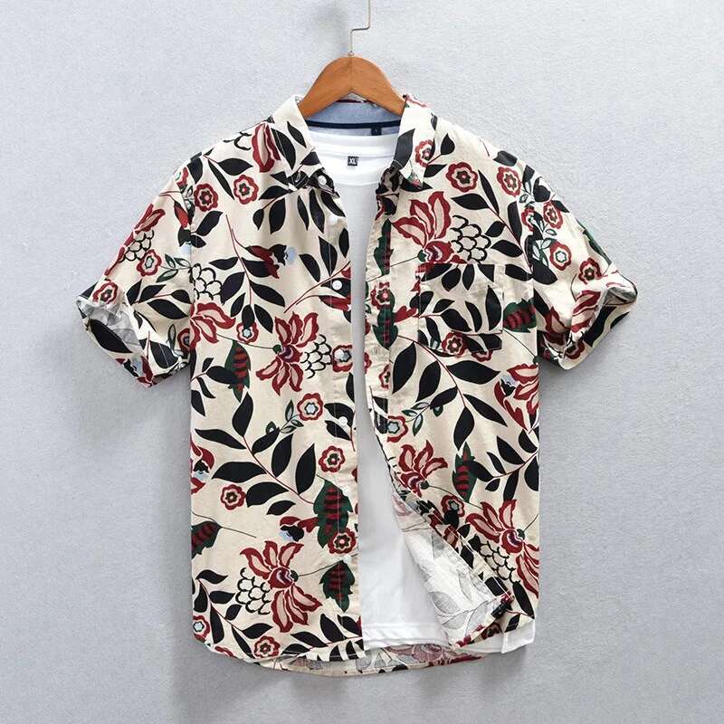 Men Street Fashion Summer Daily Shirt Hawaiian Cartoon Print Casual Shirts Short Sleeve Beach Loose Tops