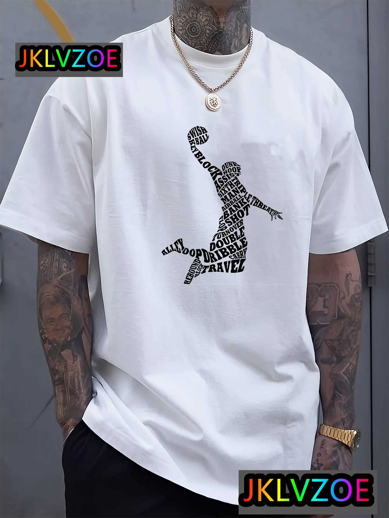 Summer casual short sleeved polyester T-shirt suitable for men playing basketball and letter printing breathable and comfortable T-shirt W250403