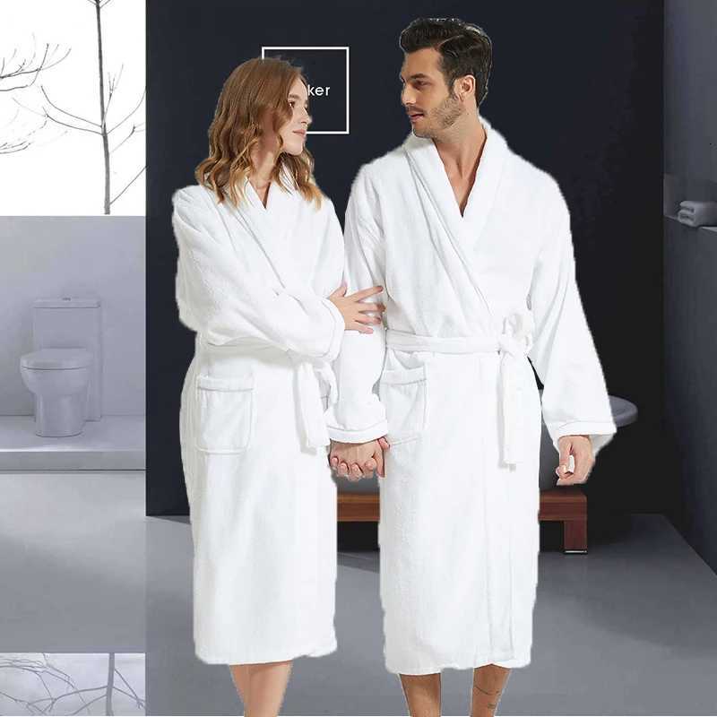 Mens Thick Cotton Bathrobe Kimono Warm Fleece Terry Sleepwear Long Robe Hotel Spa Long White Bath Robe Autumn C251104
