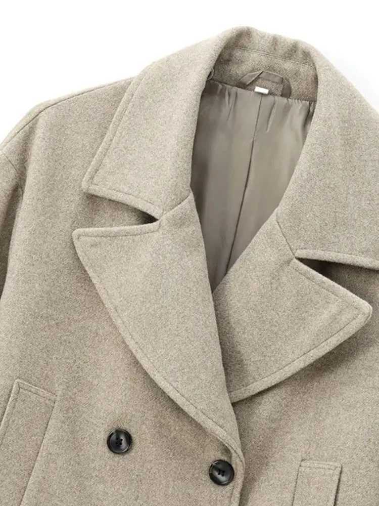 Womens Short DoubleBreasted Woolen Coat Lapel Collar Long Sleeve Female Outerwear Chic Tops Fashion J251103