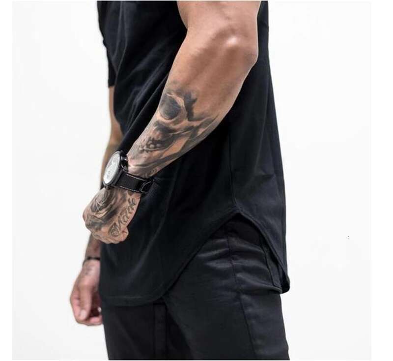 Customized DIY Brand Mens Extended Short Sleeve T-shirt Patchwork Gym Clothing Fiess T Shirt Men Muscle Sports Tshirt