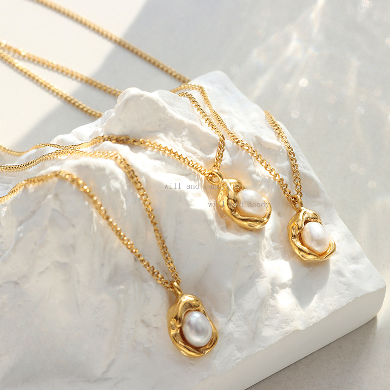 Water Pearl Necklace Charm 18k Gold Plated Chain Designer Jewelry Necklace Love Heart Pendants Fashion Jewelry for Woman Valentine Mother Day Birthday
