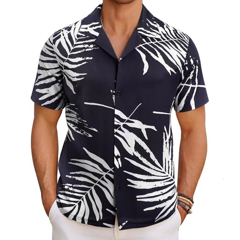 Mens Hawaiian shirt tropical short sleeved casual button floral summer beach shirt pocket mens shirt 250402
