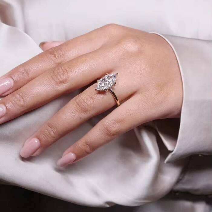 Luxurious 14K 18K Solid Gold Marquise Cut 2CT Diamond Ring Women 6 Prong Moissanite Engagement Band - view 3