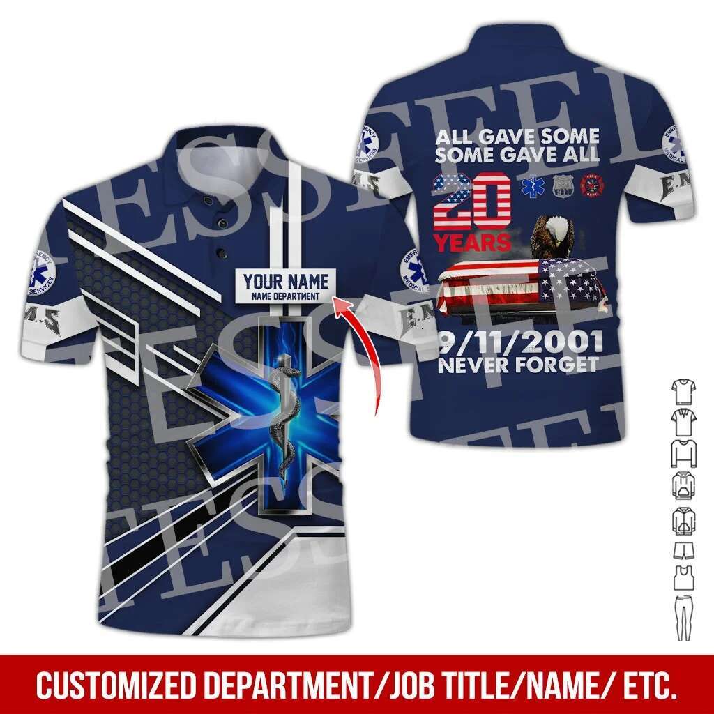 Custom Name Cosplay EMS EMT Medical Paramedic Nurse Worker Retro 3DPrint Summer Polo Shirts Haruku Casual Short Sleeves A2