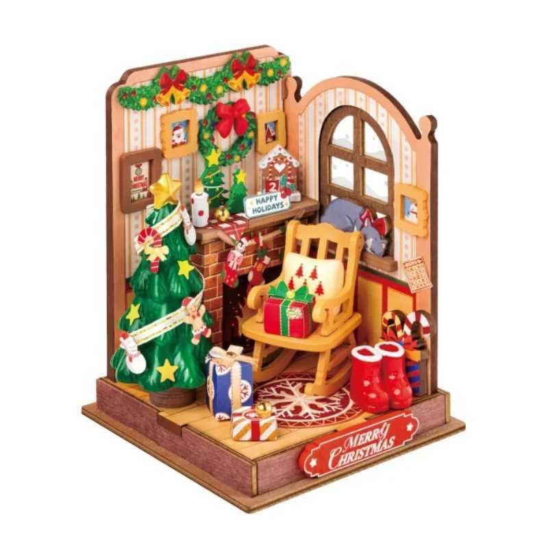 Robotime DIY Miniature House Kit Decoration Christmas Fireplace Mini House Building Craft Kits for Adults Gift For Christmas C251104