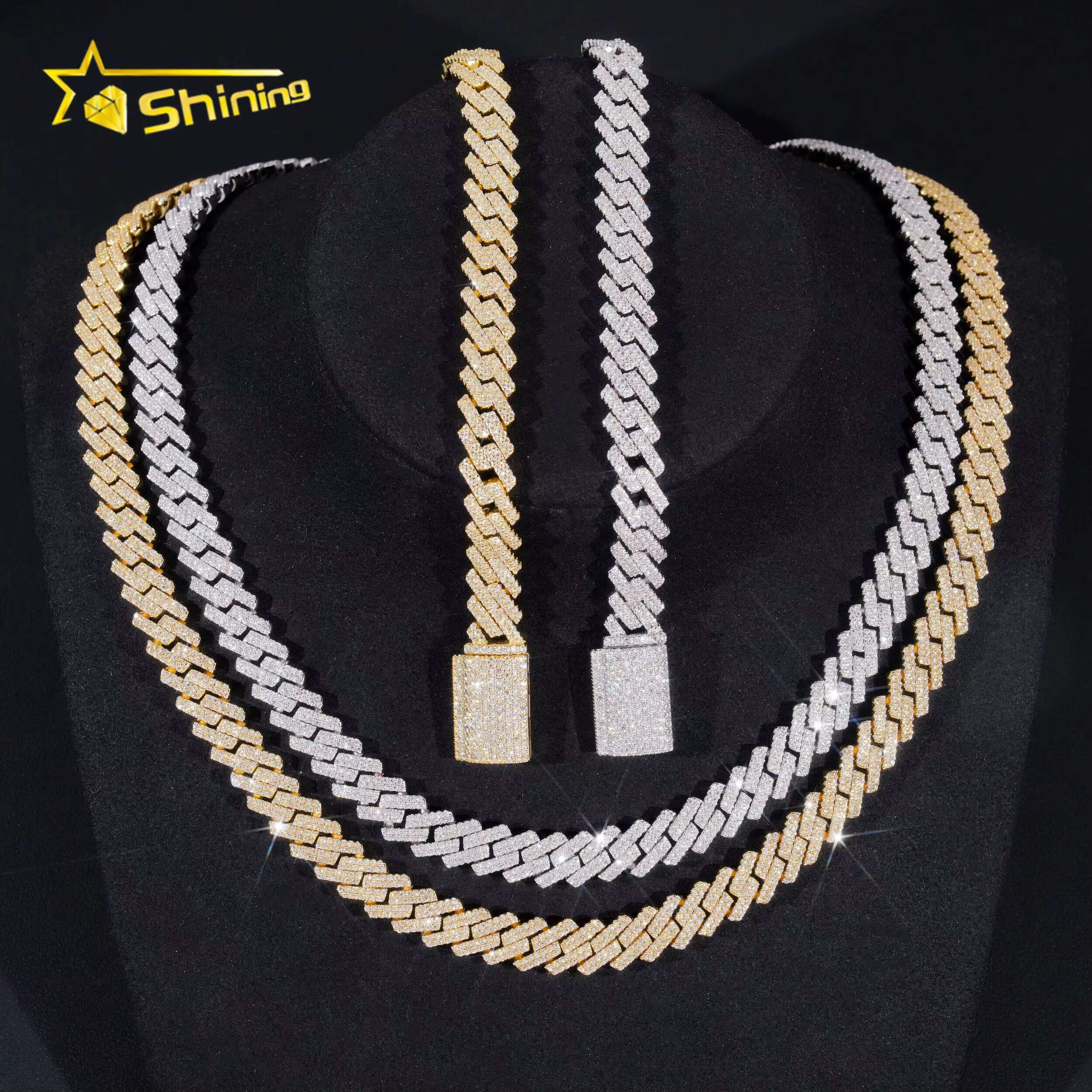 Factory Price 10mm Width 2Rows 925 Solid Silver Iced Out GRA Hip Hop Jewelry Moissanite Cuban Link Chain Bracelet Men