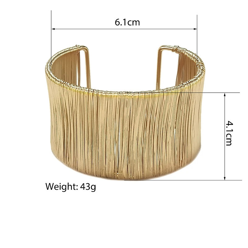 Women Fashion Open Cuff Bracelet Bangle Punk Metal Wire String Adjustable Vintage Exaggerated Gold Silver Color Jewelry Bangles 250327