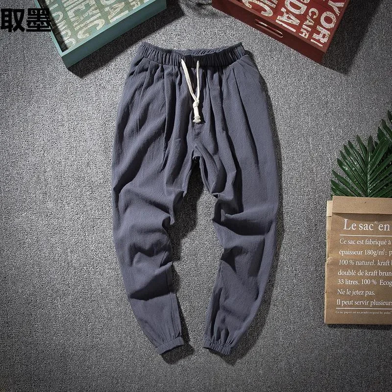 Spring Summer Thin Breathable Linen Pants Men Loose-Fit Straight-Leg Chinese Style Cotton Linen Pants Casual Linen Long Pants Pl 250402