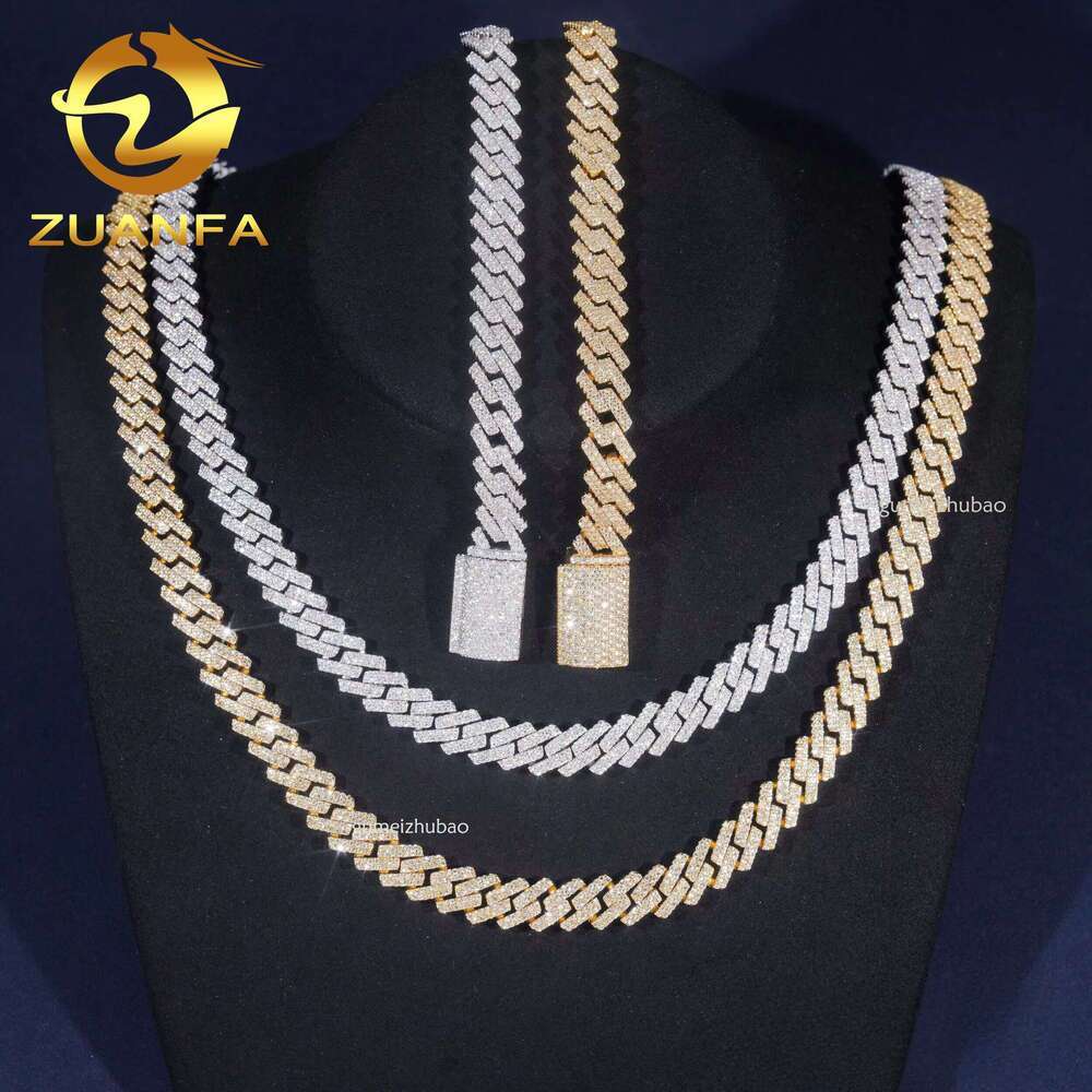 Ready to Ship High Quality Moissanite Hip Hop Jewelry 10mm k Chain Sier Iced Out Cuban Bracelet Necklace With GRA