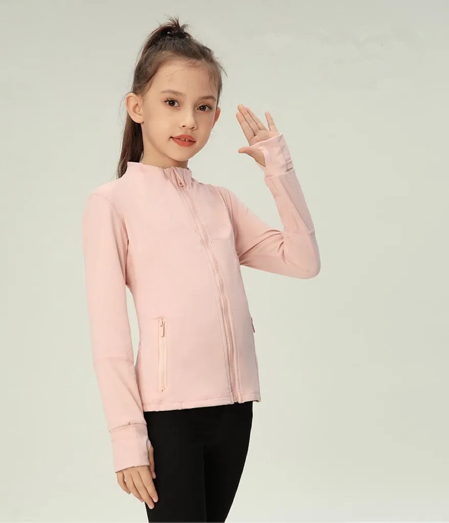 Kids Yoga Jacket Hooded Long Sleeve for Girls Breathable Zipper Coat Fleece Children's Fintness Sports Girls Keep Warm