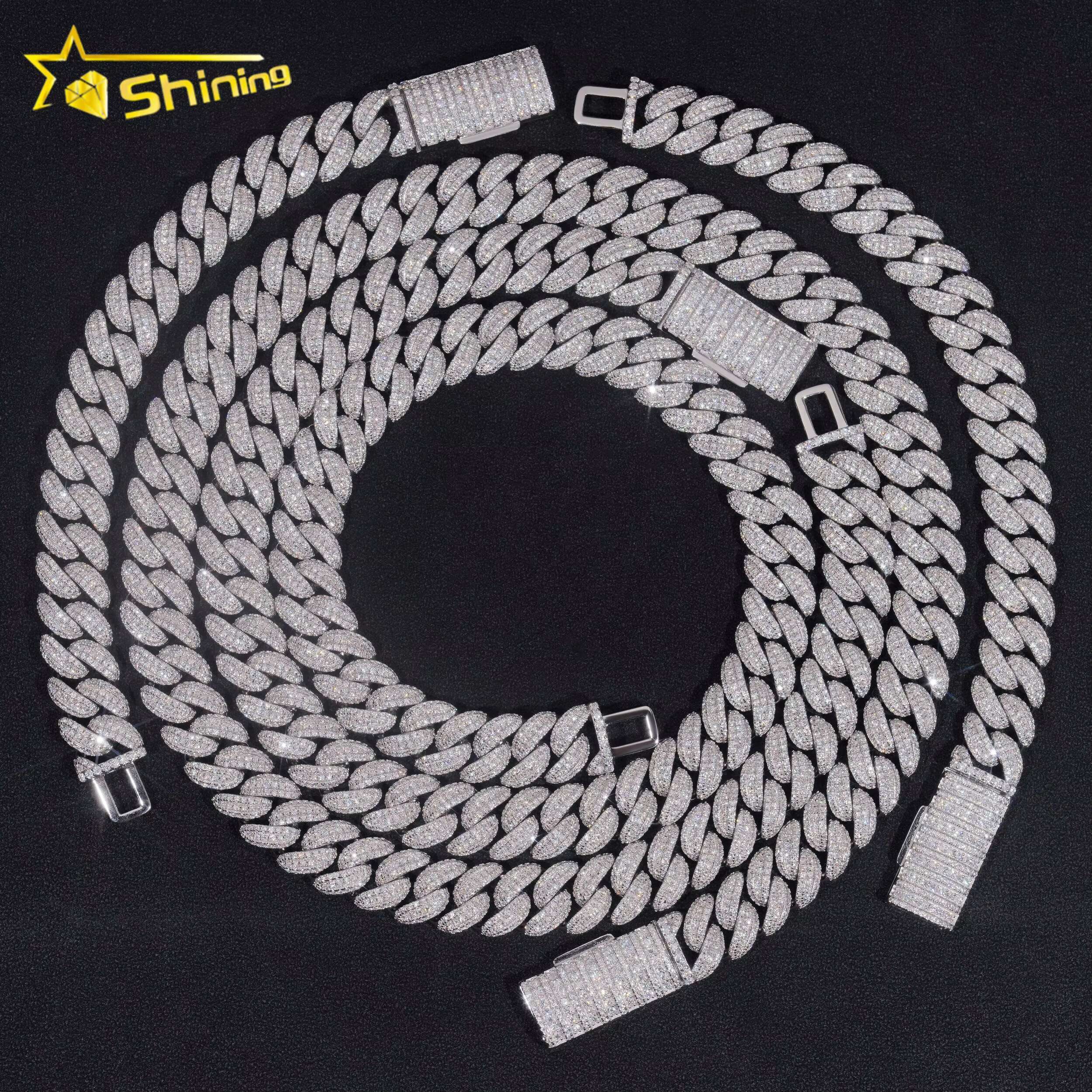 Hot Sale Sterling Sier Iced Out 13mm Rapper Style Hip Hop Prong Moissanite Cuban Link Chain