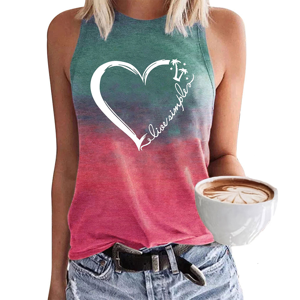 Women's TikTok new tie dye love print round neck vest top for women
