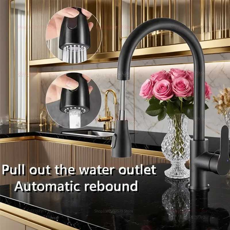New Stainless Steel Kitchen Faucet with Pl Out Spray Single Hole 360 Swivel Sink Mixer Flow Spray Durable Easy to Install Y251104