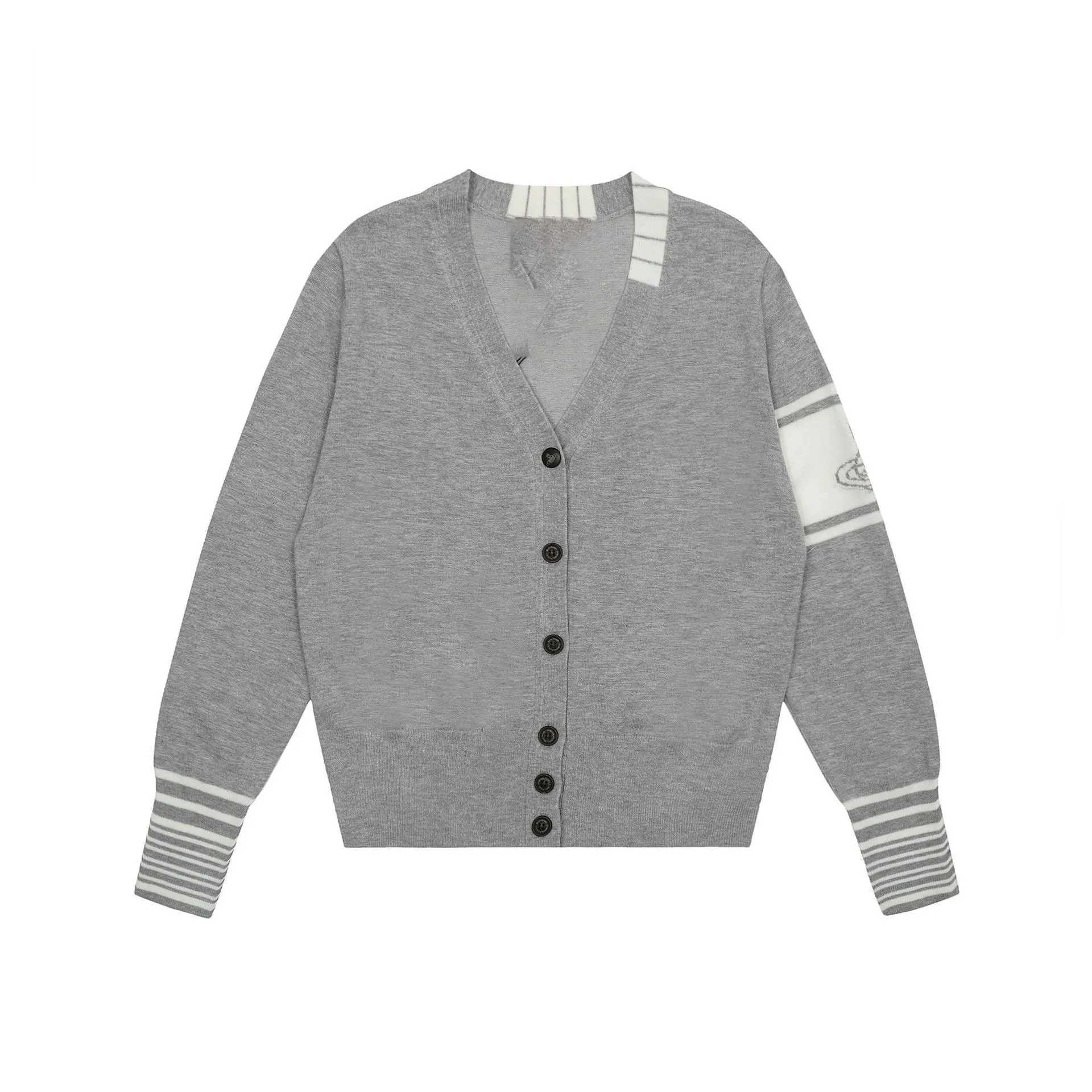 Jacquard striped contrasting Vneck knitted cardigan for men and women 2025autumnwinter new style outerwear sweater J251103