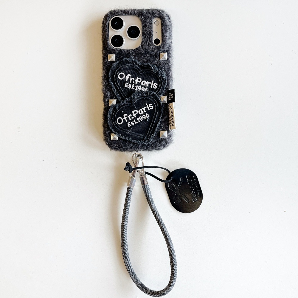 Punk Style Rivet Heart Patch Phone Case Compatible with iPhone 17/16 Pro Velvet Case iPhone 15/14 Cartoon