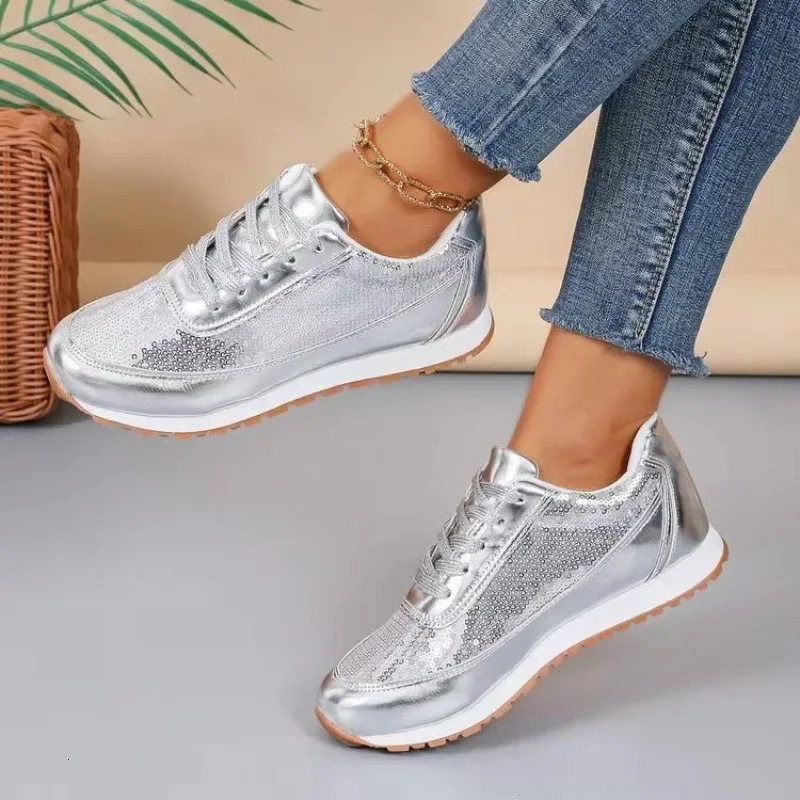 Plus Size 43 Fashion Women Running Sport Shoes Black Silver Girls Athletic Walking Sneakers Comfortable Female Jogging Shoes 250401