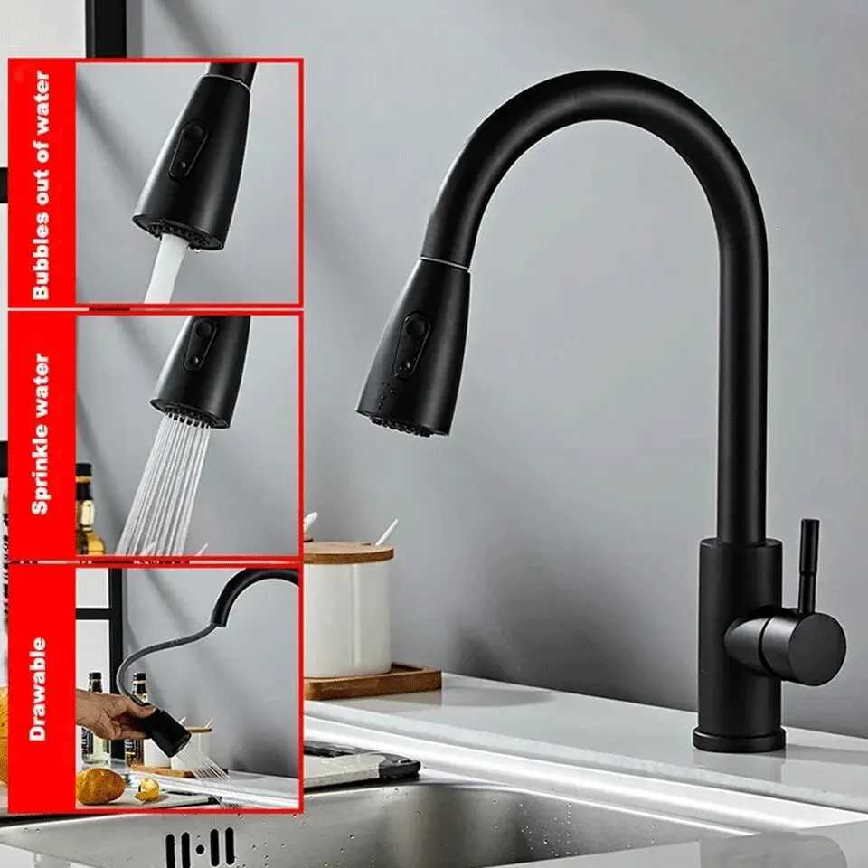 Stainless Steel Lead- Environmentally Friendly Kitchen Cposite Pl-Out Faucet Black With Second Ll Water Outlet Y251104
