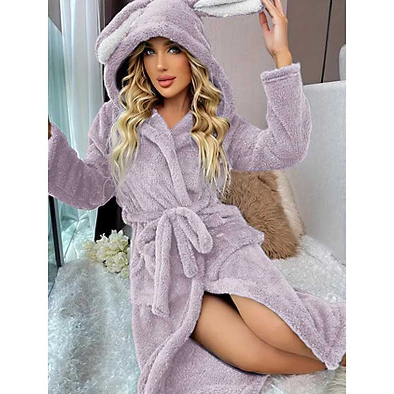 Fluffy Loose Nightgown Autumn Winter Long-sleeved Double-Sided Velvet Warm Thick Pajamas Home Clothes Morning Robe Bathrobe C251104