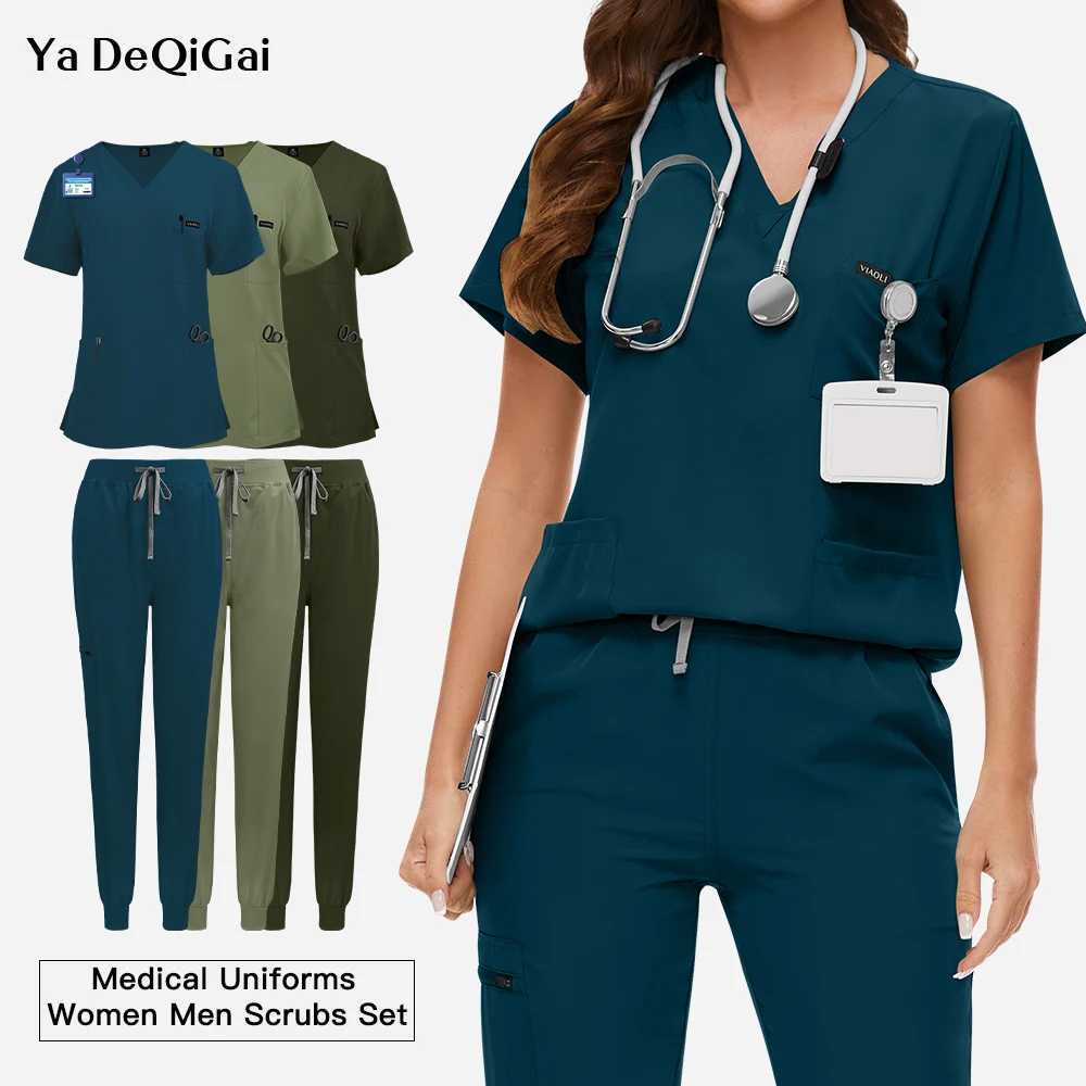 Women Jogger Suit Hospital Medical Nurse Uniforms Pharmacy Healthcare Work Wear Surgical Scrubs Sets Clinical Accessories Unisex W251104