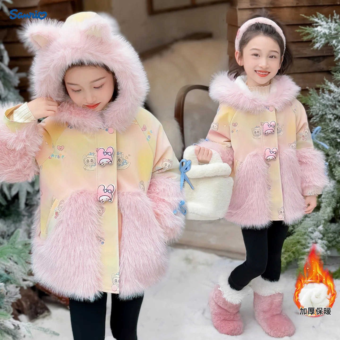 Sanrio Melody Girls Kawaii Thick Coat 2025 New Autumn/winter Cartoon Anime Fashion Warm Cotton Jacket Sweet Comfort Soft Tops H251104