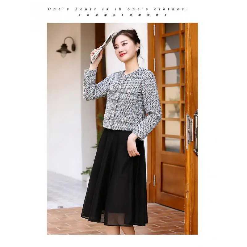 New casual Women Korean Sweet Tweed Jacket Fashion Simple Long Sleeve Coat Elegant Slim Female Chic O Neck Open Stitch Outwear J251103