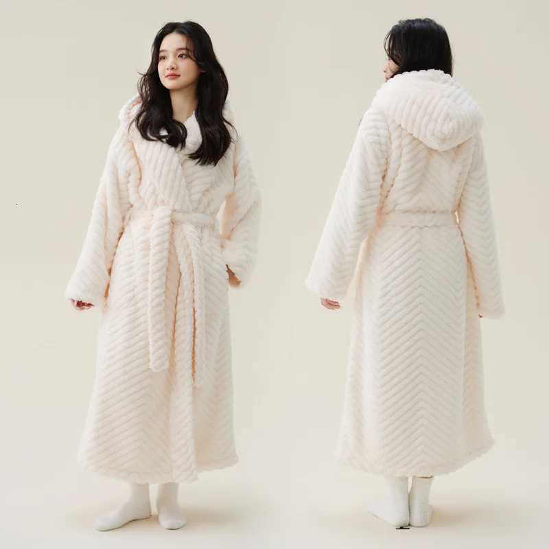 Lovers Winter Extra Long Plus Size Flannel Coral Fleece Warm Bathrobe Women Dobby Kimono Bath Robe Bridesmaid Sexy Dressing Gown C251104