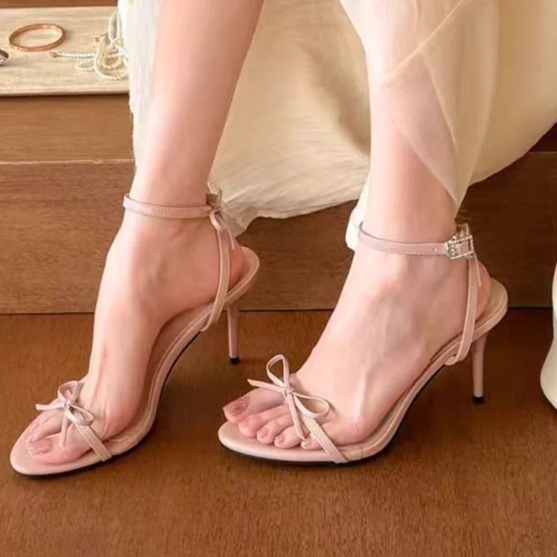 Bow Women Sandals High Heeled Shoes Elegant Sexy Woman Slippers Fashion Dress Sandalias De Mujer 251030