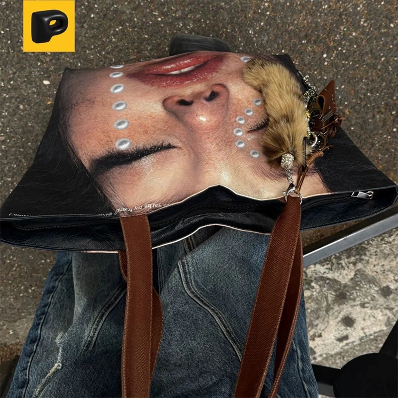 PVC Kraft Paper Shoulder BagPortrait Print Women Tote BagLarge Top-Handle HandbagWaterproof Shopping PouchStudent Schoolbag251104ww