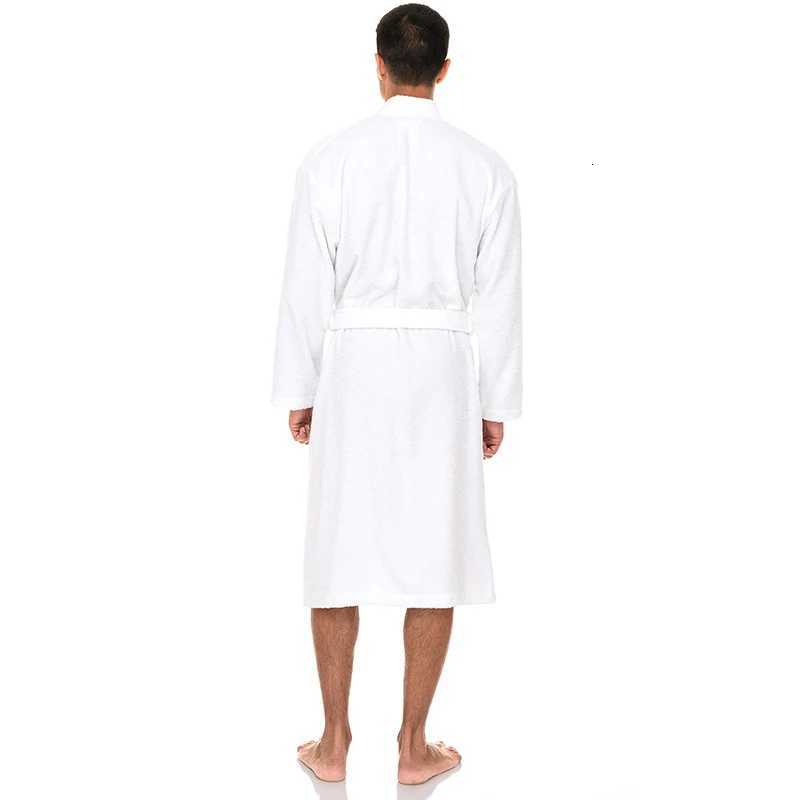 100 Cotton Mens Winter Bathrobe Solid Terry Homewear Pockets V Neck Length Robe Kimono With Sashes For Male 2024 C251104
