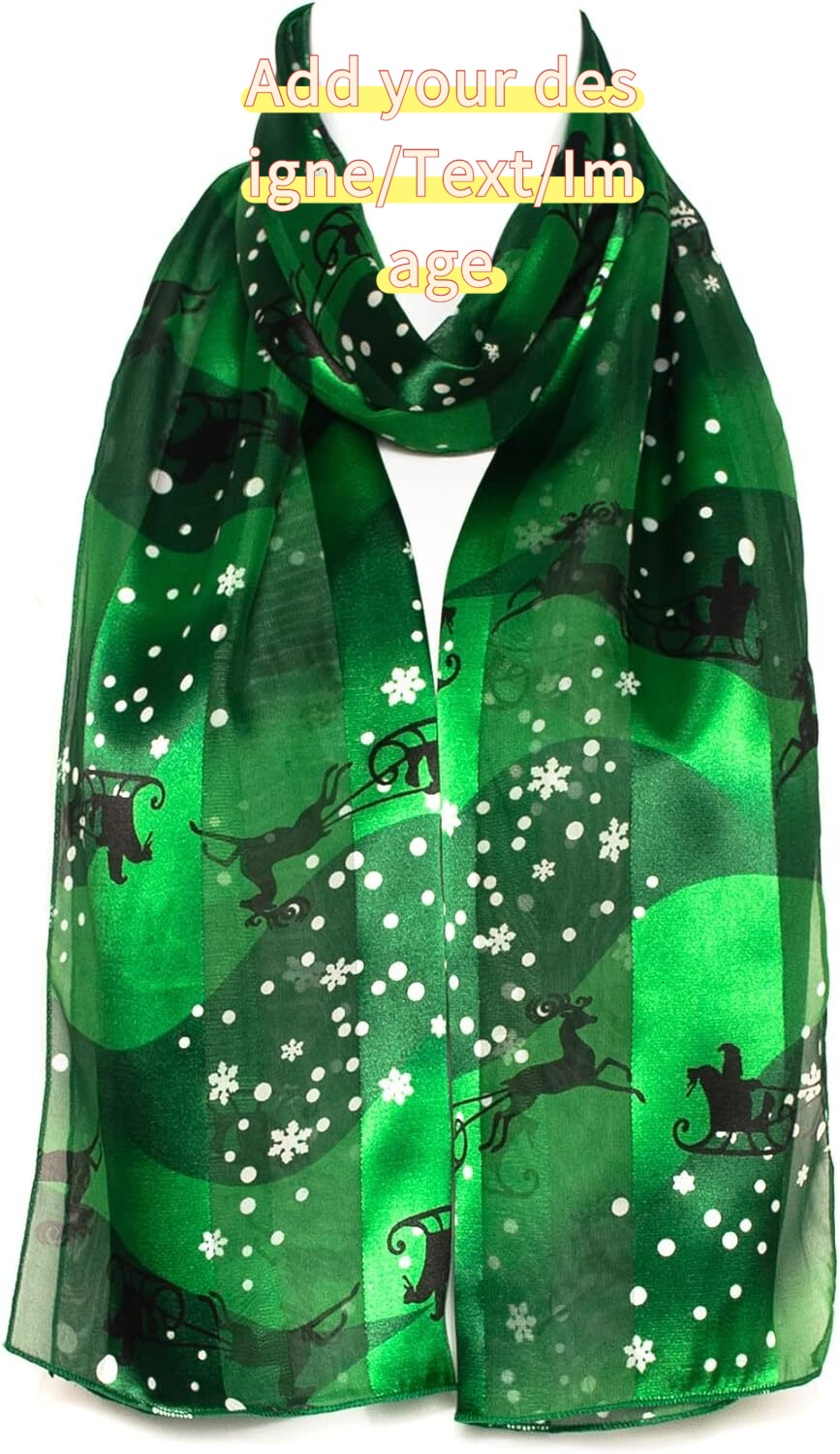 Custom Christmas Snowflakes Santa on Sleigh Chiffon Satin Scarf