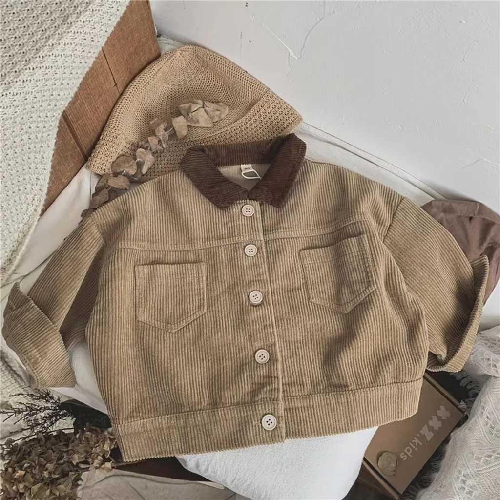 WT22435 RETRO Korean Style BloCK Corduroy Collar JaCKet Unisex baby Loose Coat Autumn Top Simple Vintage Design J251103