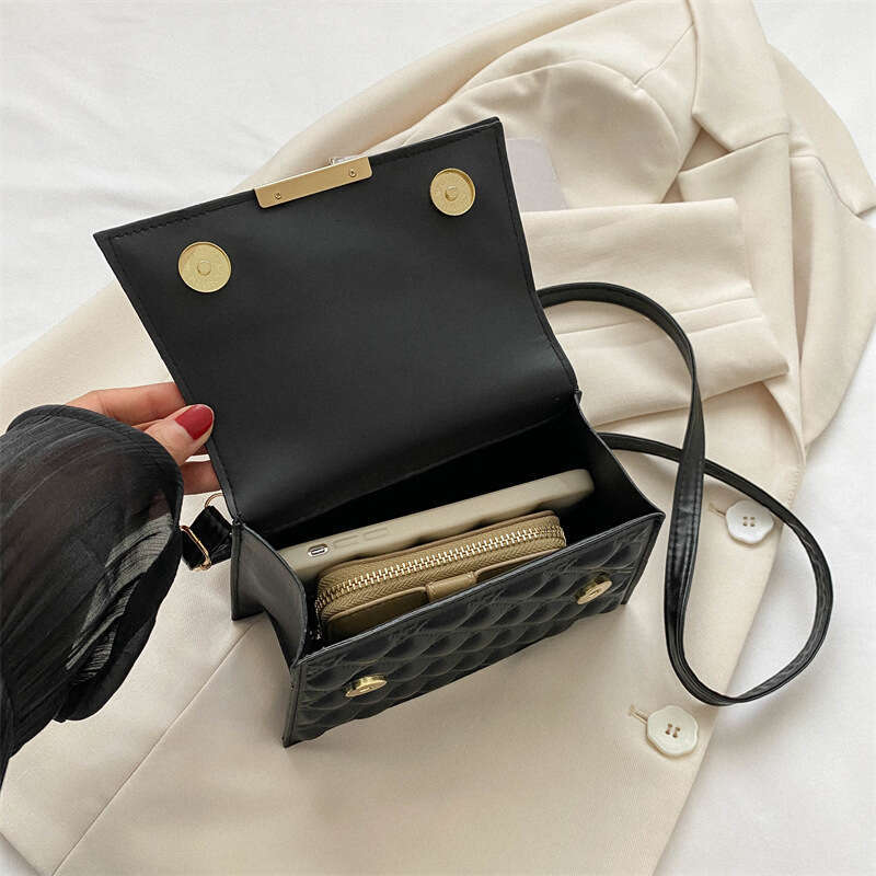 Solid color diamond grid bag, women's versatile, imitation embroidery thread handbag, fashionable Korean version, casual versatile crossbody bag