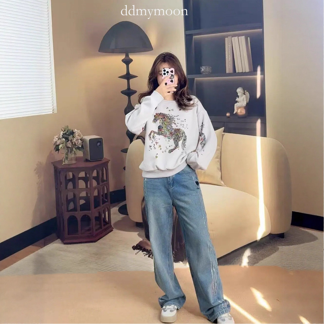 Women's New Slim Straight Jeans Retro Washed Vintage High-end Design Fashion Versatile Daily Long Pants ddmymoon