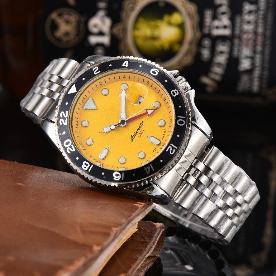 Fashion Men's Watch 4Needles GMT Stainless Steel Casual Business Quartz Wristwatches SK