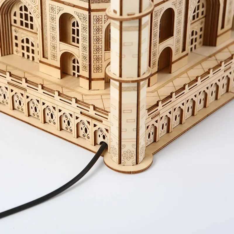 3D Wooden Puzzle House Royal Castle Taj Mahal With Light Assembly Toy For Kids Adult DIY Model Kits Desk Decoration for Gifts C251104