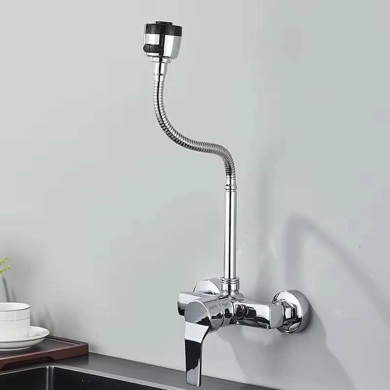 Chre/black wall-mounted swivel two-way spout water stream sprayer hot and cold water ible hose kitchen mixer tap Y251104