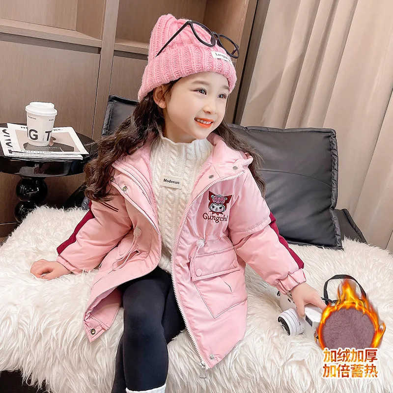 Sanrio Girl Child Cotton Clothes Kuromi Autumn Winter New Velvet Thicken Keep Warm Kawaii Anime Figure Childrens Clothing H251104