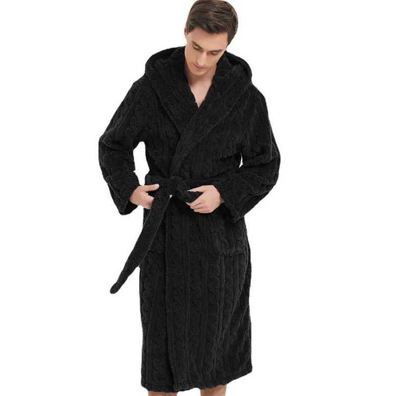 The New Fall and Winter Mens Warm Robe Pajamas Couple Robe Shu Cotton Velvet Jacquard Hooded Thickened Couple Robe Homewear C251104