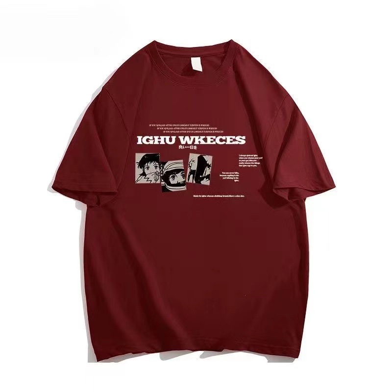 New summer design sense niche cartoon print short sleeved men's trendy brand T-shirt with 5/4 sleeves