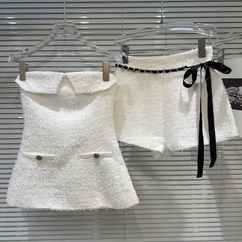 PREPOMP 2025 Spring New Arrival Sleeveless Strapless Tank Top Vest Bandage Shorts Two Piece Set Women Outfits Gt364