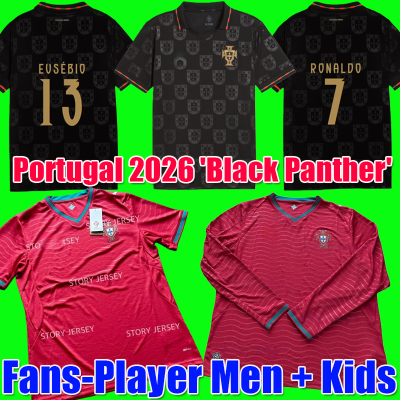 Edicao Special Portugal jersey 2026 Black Panther Kit DIOGO J soccer jerseys RUBEN Portugieser Portuguese ronaldo football shirts Men Kids kit sets