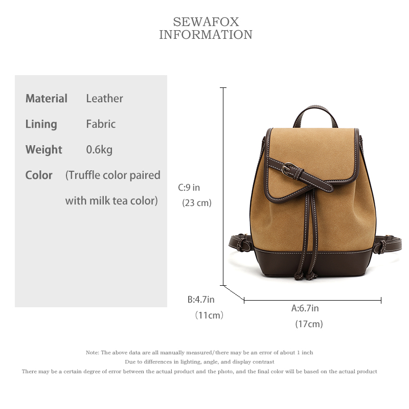 Sewafox Women's Backpack Casual Leather Backpack Waterproof Small Backpack Truffle Color Paired With Milk Tea Color