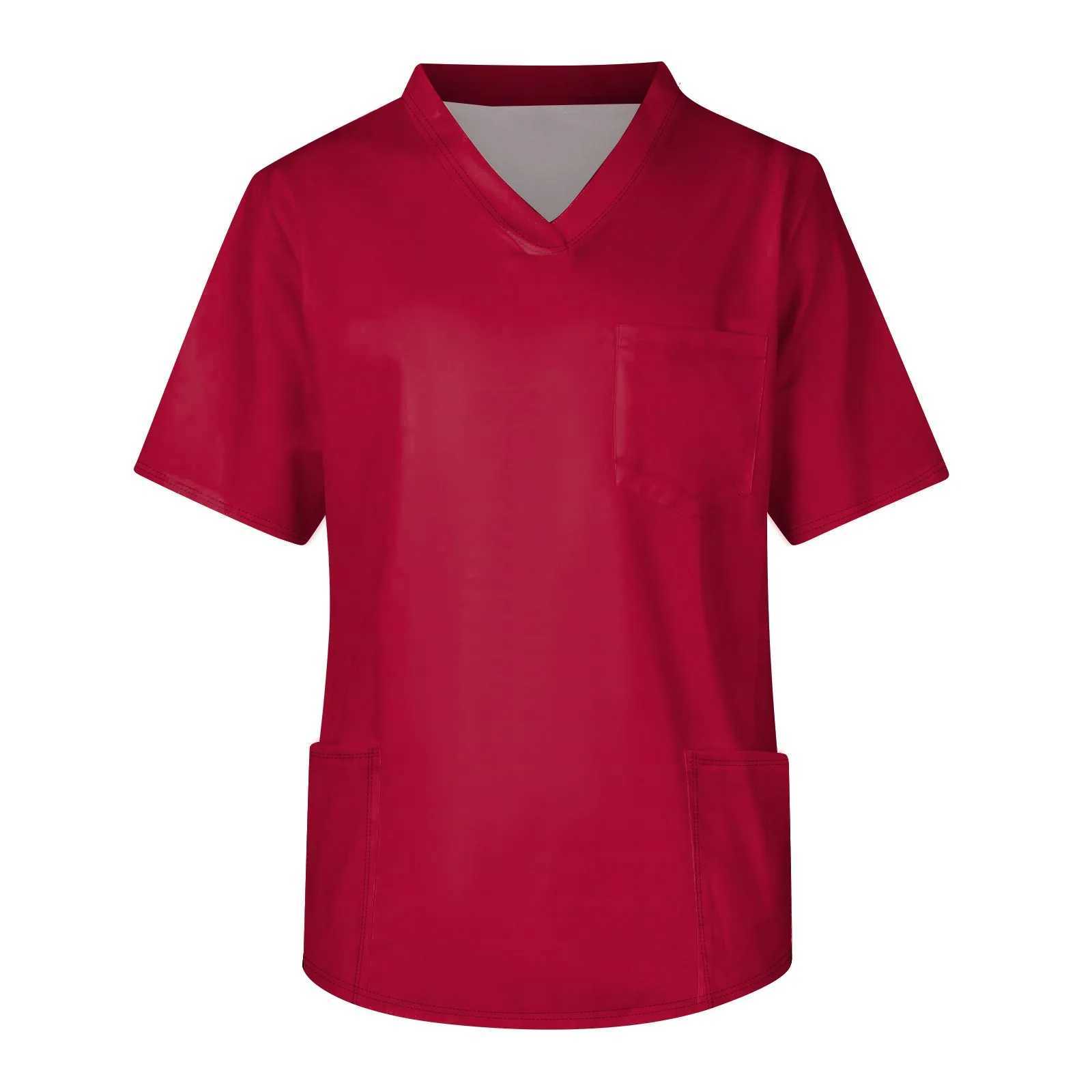 Summer Scrub Top Nursing Uniform Solid Color Short-Sleeve V-Neck Nursing Work T-Shirt With Pocket Hospital Pharmacy Work Suit W251104