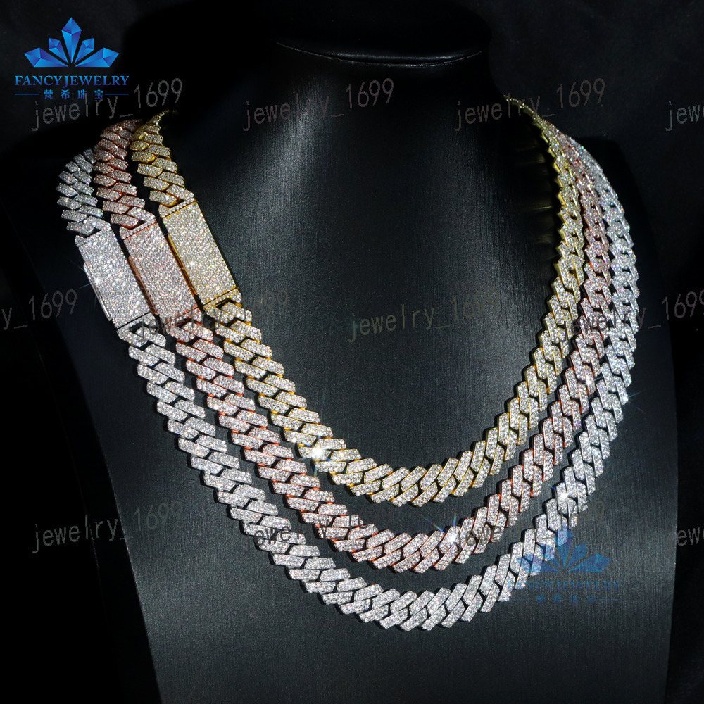 FancyJewelry 8mm 10mm 12mm Moissanite Diamond 925 Sterling Silver Pass Diamond Tester Cuban Bracelet Necklace Mens Cuban Chain