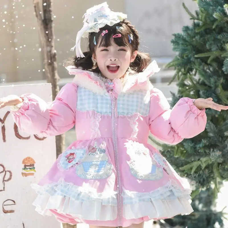 Sanrio My Melody Girl Cinnamoroll Kawaii Lolita Cotton Jacket 2025 Winter New Cartoon Anime Childrens Cartoon Hooded Thick Warm Coat H251104